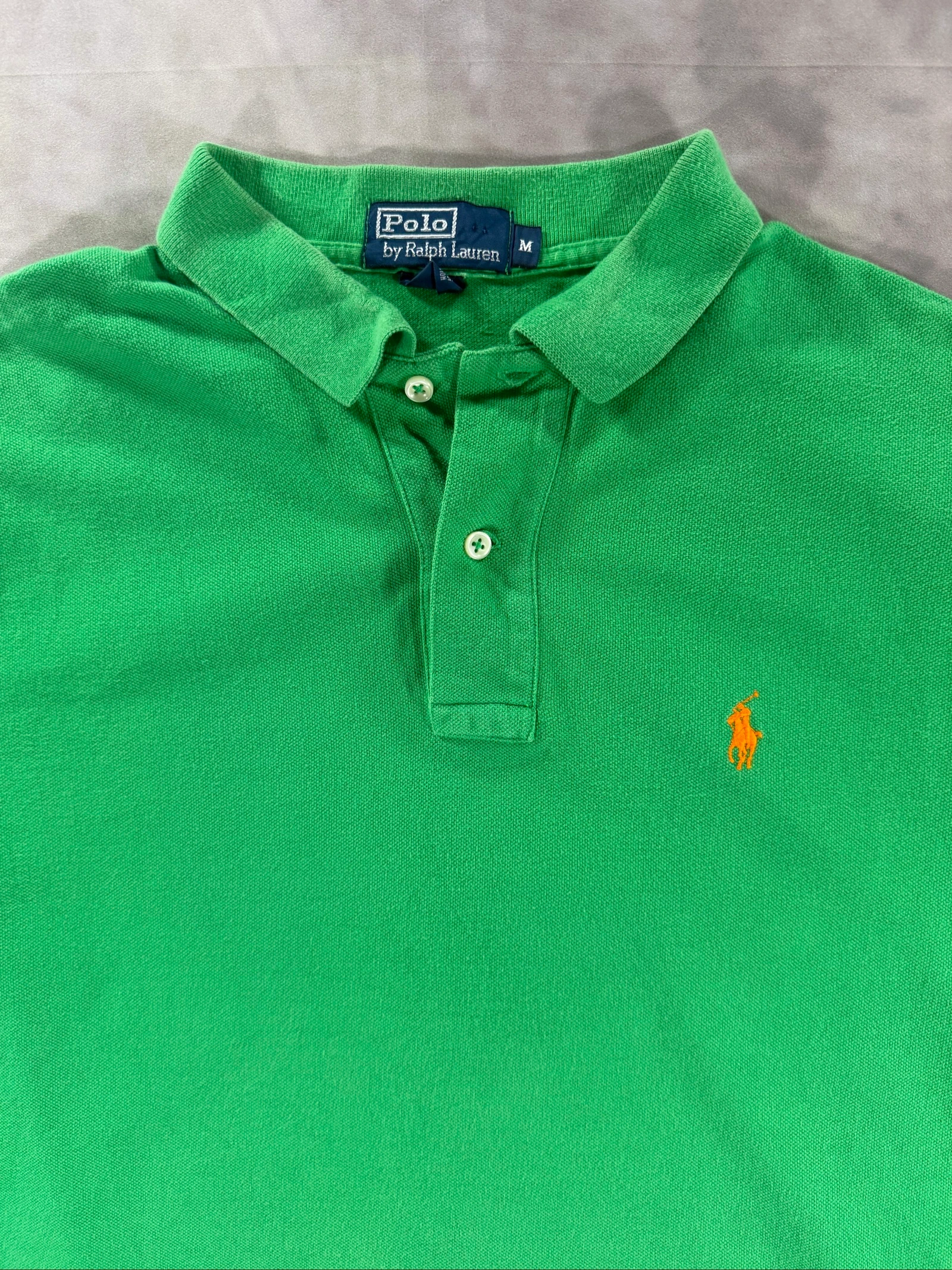 Polo Ralph Lauren Green Polo Shirt Orange Pony SVintage Cotton Classic Preppy – photo 7